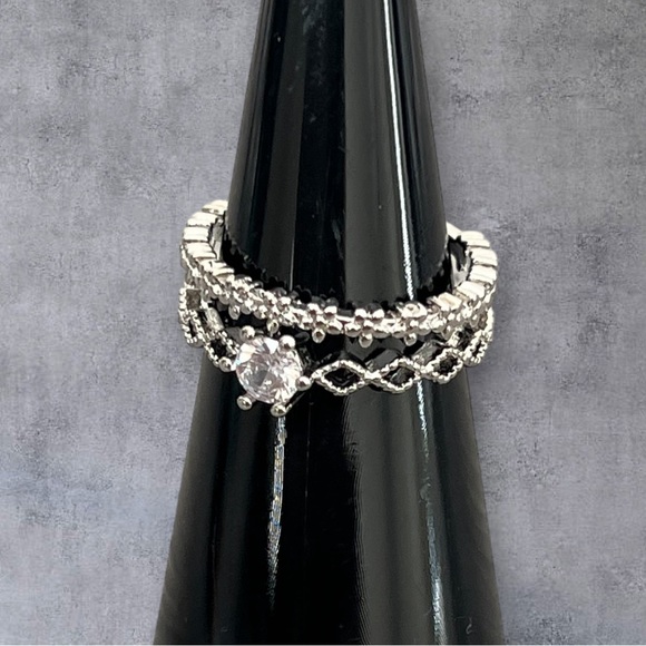 Stainless steel Clear CZ Paved silver ring adjustable size - Picture 2 of 7